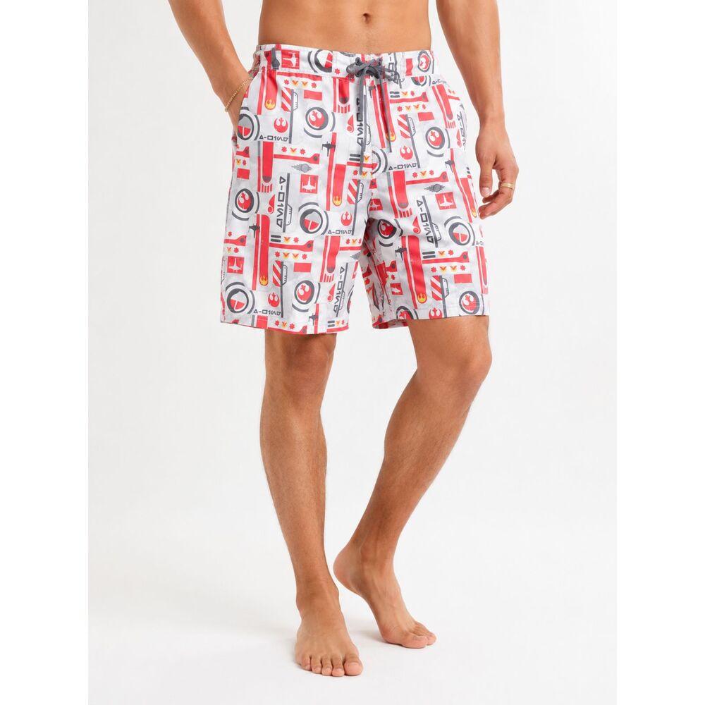 Star Wars Mens Board Shorts Large Y2K Rebel Alliance Swim Trunks Red White
